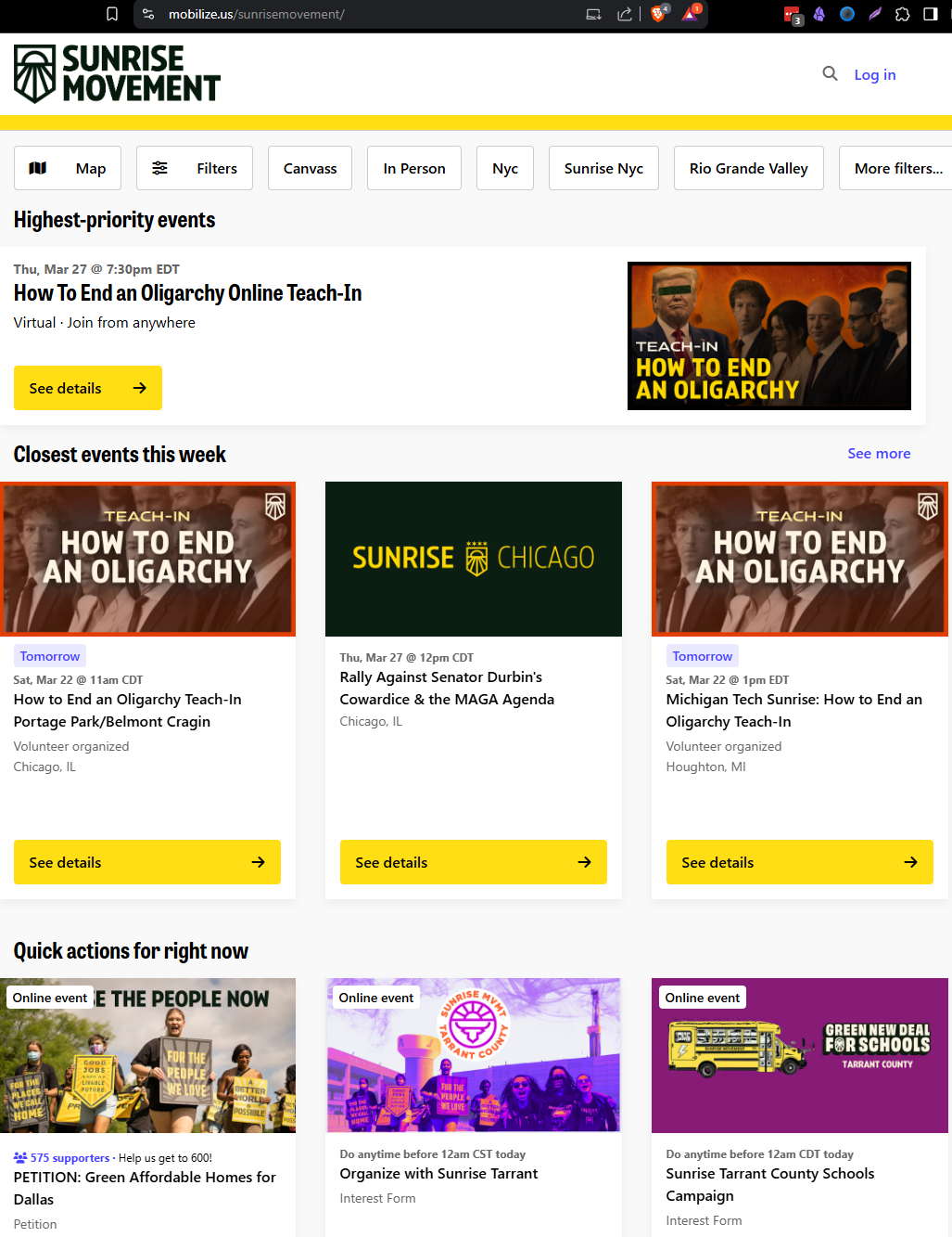 Sunrise Movement mobalize us website screenshot 3-21-2025.png