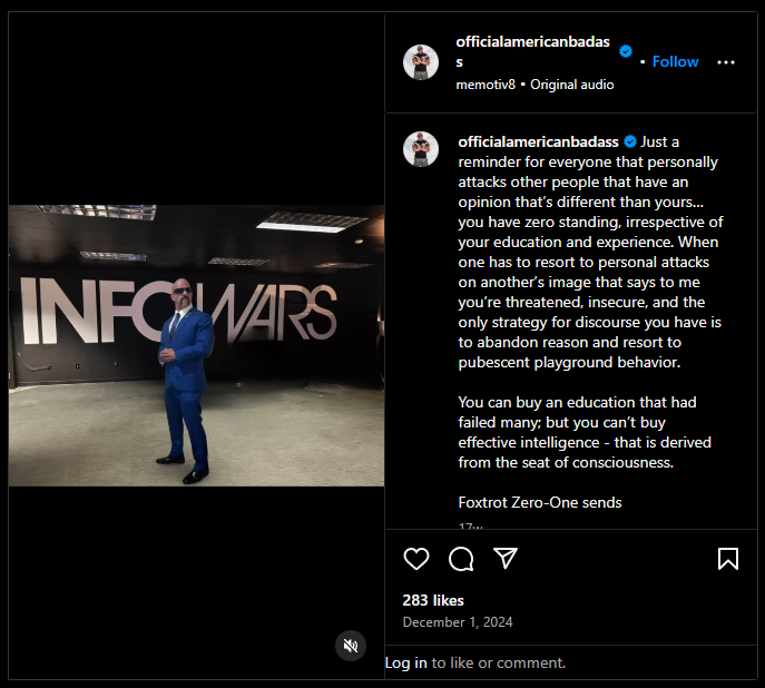 Dale Comstock Instagram Post December 1 2024.png