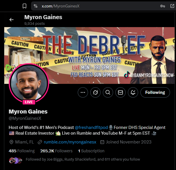 Myron Gaines X Profile Screenshot.png