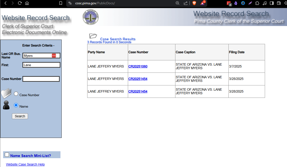Lane Myers March 2025 Arizona Superior Court in Pima County.png